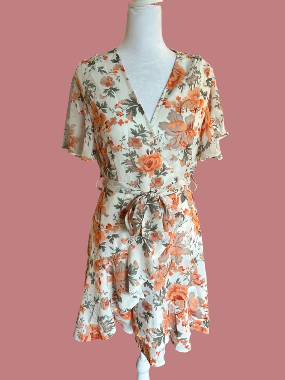 Petal & Pup Cream Dress with Orange Floral Print